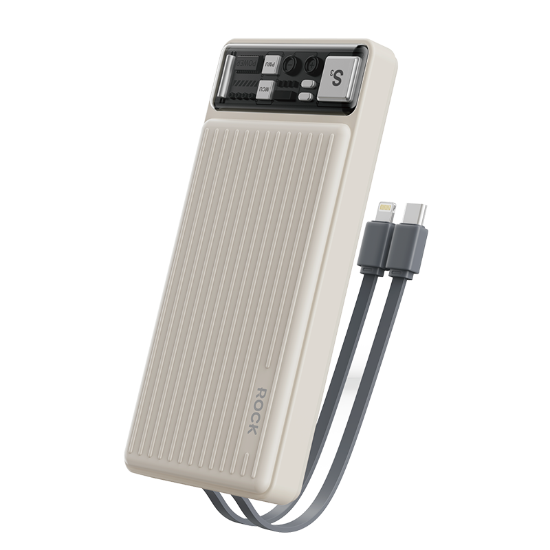 Pin sạc dự phòng ROCK P96 12W Travel Series Power Bank with Cable 10000mAh - ( khaki white ) Pin sạc dự phòng ROCK P96 12W Travel Series Power Bank with Cable 10000mAh - ( khaki white )