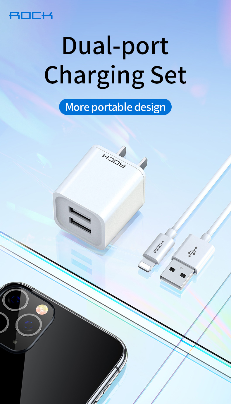 Rock T23 Double Port Travel Charger with Lighting Cable - BD SMART ZONE